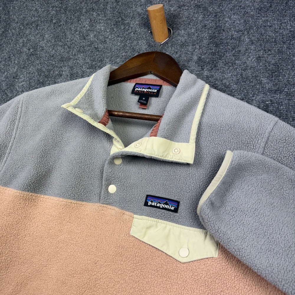 Patagonia Synchilla Fleece Pullover Mens M Grey Peach Snap-T Outdoor Sweater